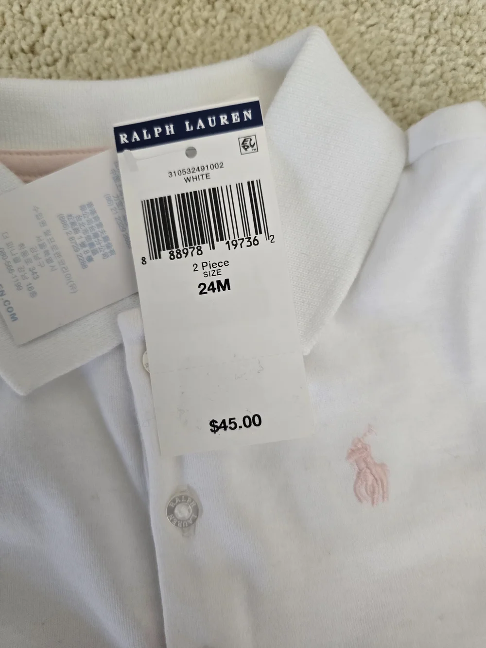 Ralph Lauren Girl White Ruffle Hem Polo Dress with matching short pant